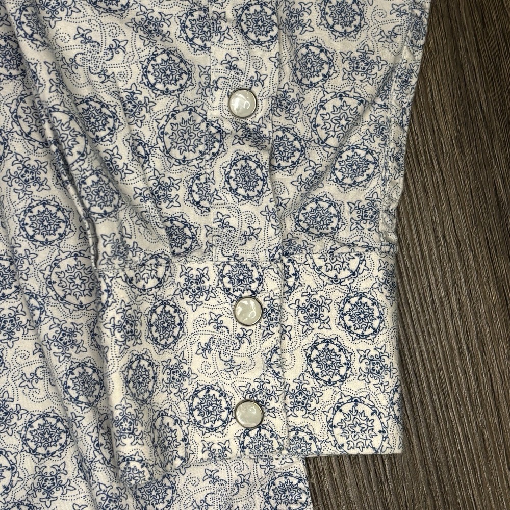 Larry Mahan Shirt Mens XXL Cowboy Collection Blue Paisley Pearl Snap Sawtooth - Picture 6 of 13
